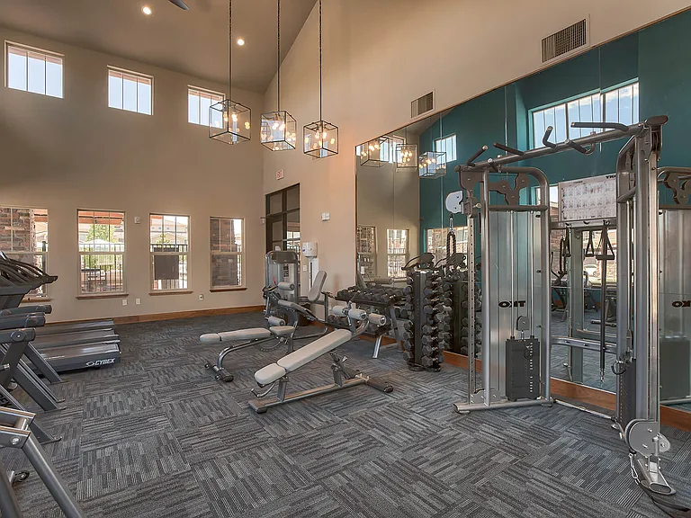 Large fitness center featuring cardio and strength training equipment