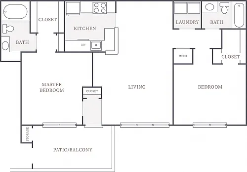 Floor plan 2 Bedroom 2 Bath Deluxe