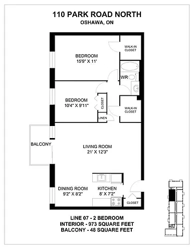 Floor plan 2 Bedroom 2 Bed 1 Bath 3