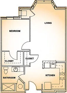 Floor plan One Bedroom - 1AA