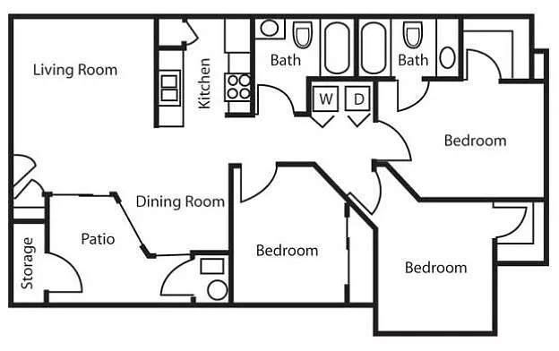 Floor plan 3 Bedroom 2 Bath