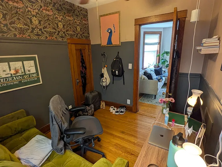 This bedroom has been reverted to pale neutral tones