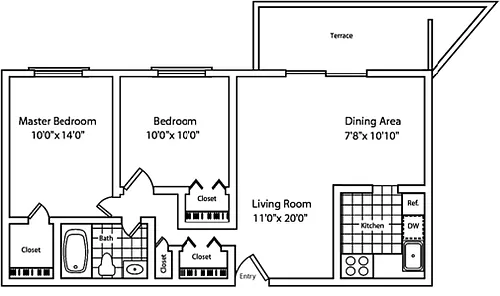 Floor plan 2 Bedroom 1 Bathroom with Balcony