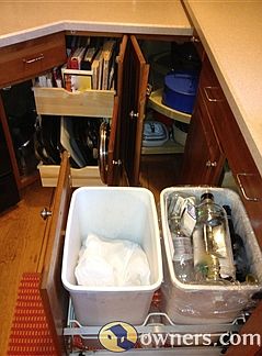 Waste, recycling, lazy susans, maximized use of cabinets