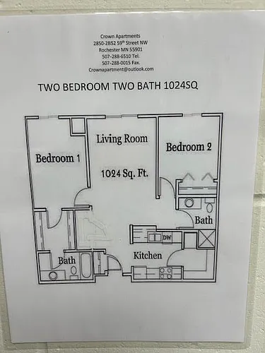 Floor plan 2 Bedroom - 2 Bathroom - 1024 Sq Ft