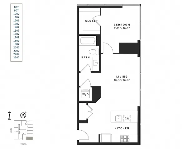 Floor plan 1 Bedroom A3