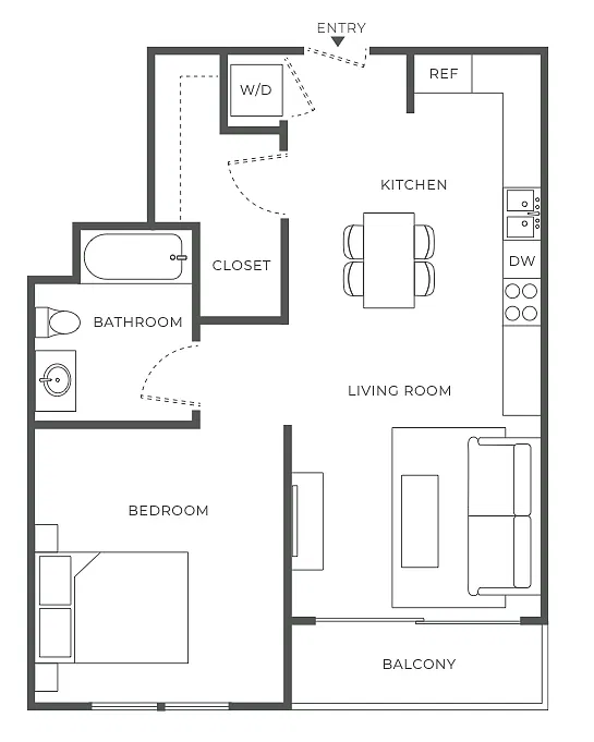 Floor plan 1-Bedroom with Balcony