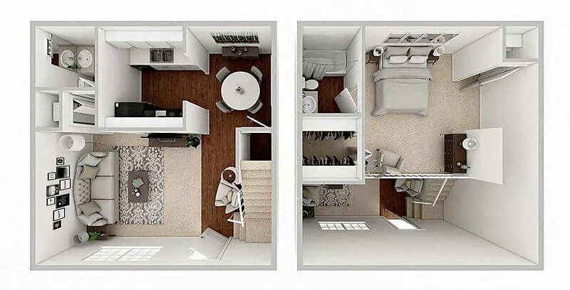 Floor plan 1 Bed 1.5 Bath