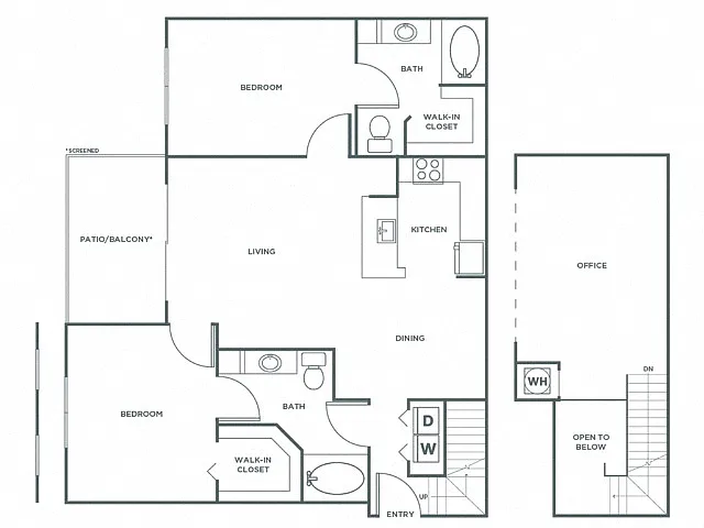 Floor plan Two Bedroom Two Bath (1337 SF)