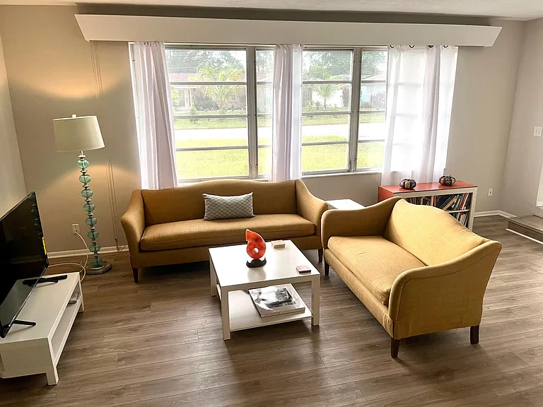 Living room with new LVP flooring