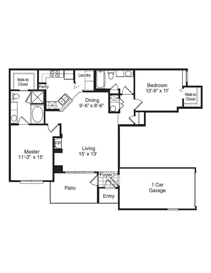 Floor plan B1 Renovated Attached Garage Included