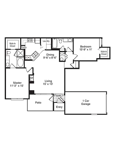 Floor plan B1 Renovated Attached Garage Included