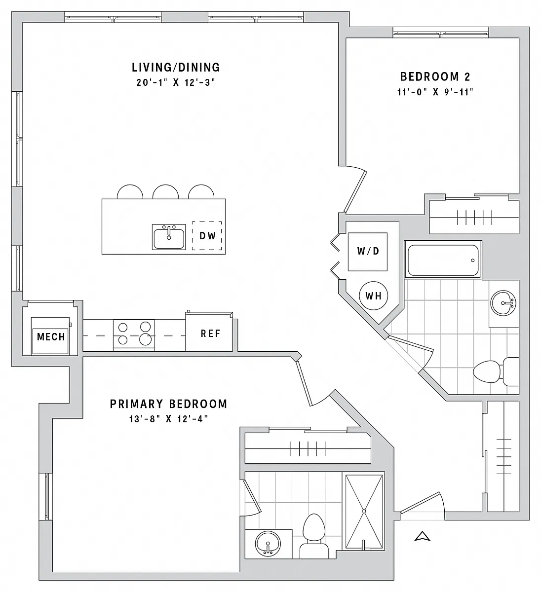 Floor plan 2 Bedroom 2 Bath 1085Sqft