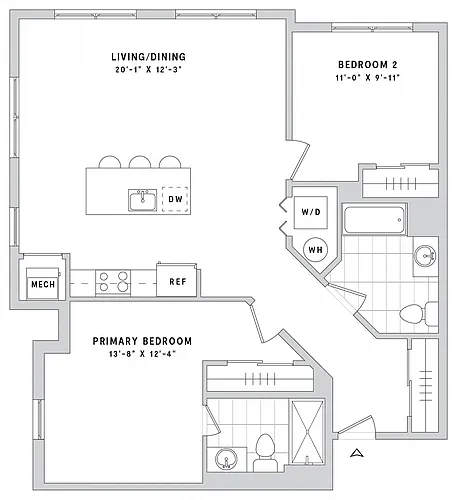 Floor plan 2 Bedroom 2 Bath 1085Sqft