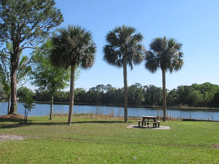 Picnic table at Lake Catherine.