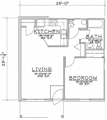 Floor plan 1 Bedroom Unit