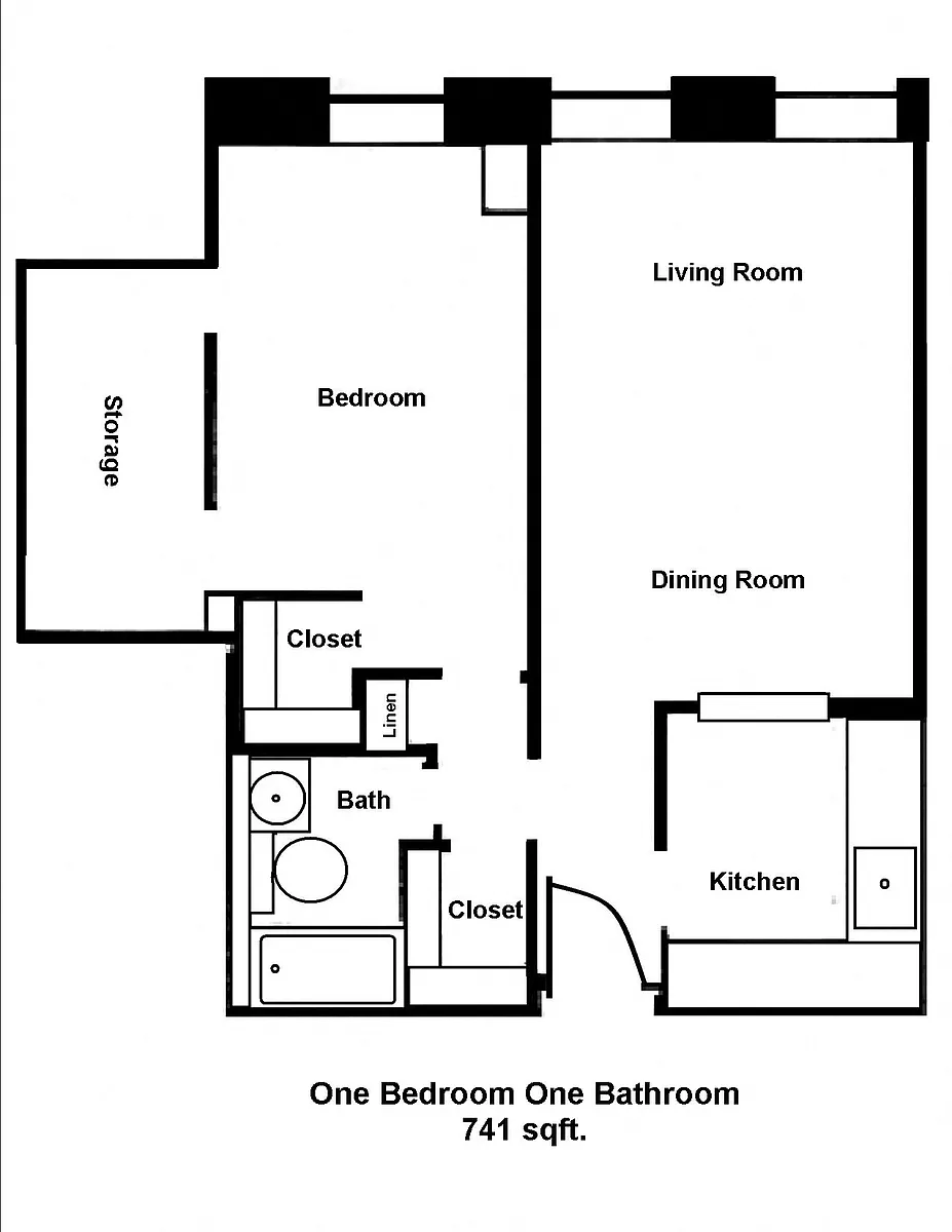 Floor plan Mass Mills II 1BR/1BA