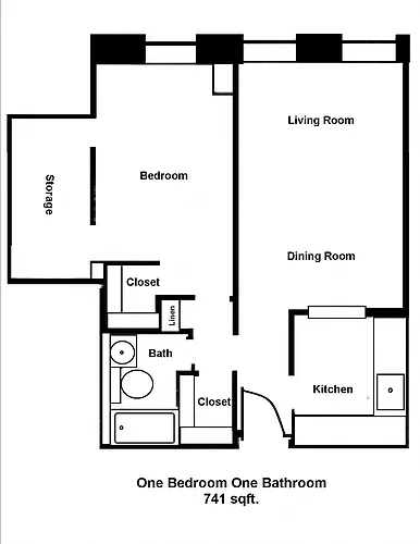 Floor plan Mass Mills II 1BR/1BA