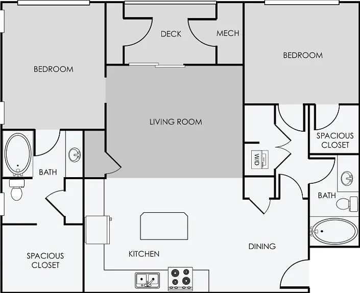 B2 - 2 Bedroom, 2 Bathroom Floorplan Diagram