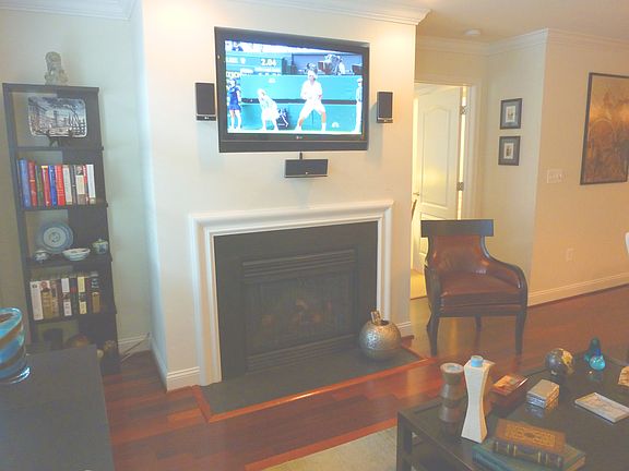 HD TV and fireplace