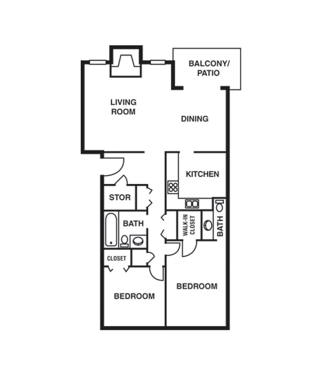 Floor plan 2 bedroom 1 and a half bath