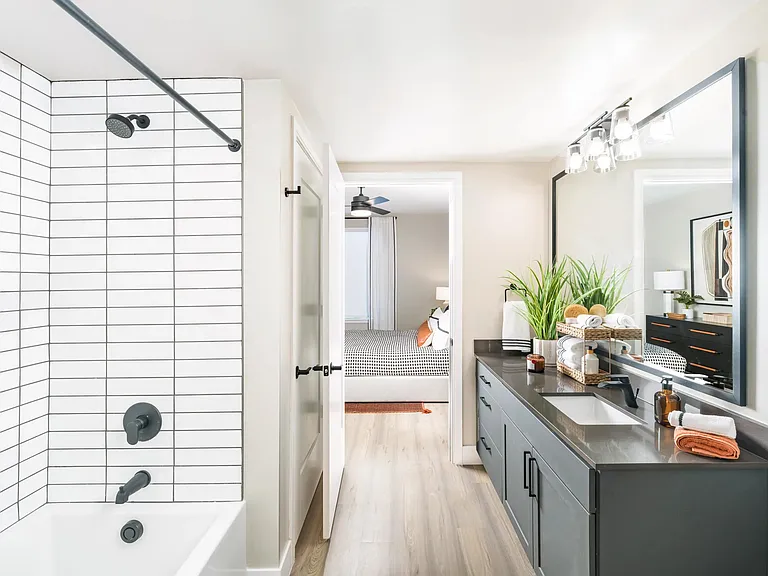 Modern finishes and plenty of storage make your bathroom feel as effortless as it is elegant_select homes include dual vanities for added functionality.