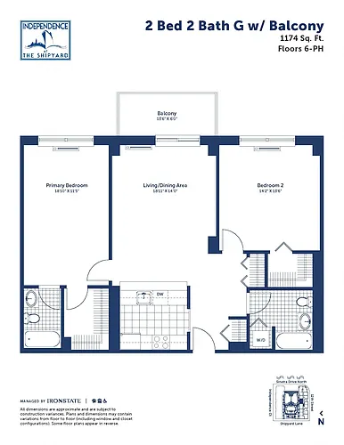 Floor plan 2 Bed 2 Bath G With Balcony