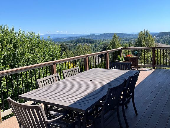 Large deck with view of the Cascades
