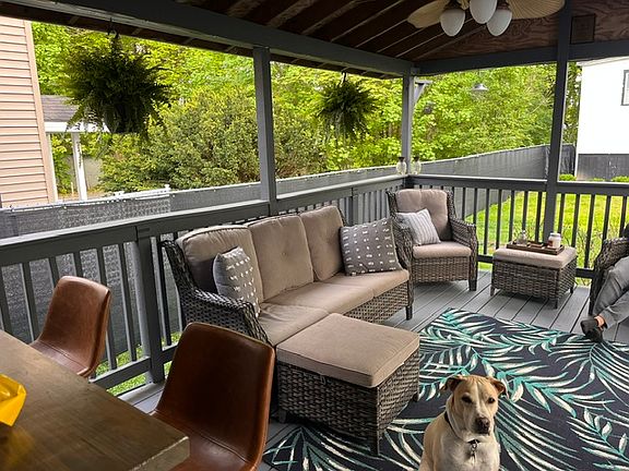 back deck, covered and off the back room.