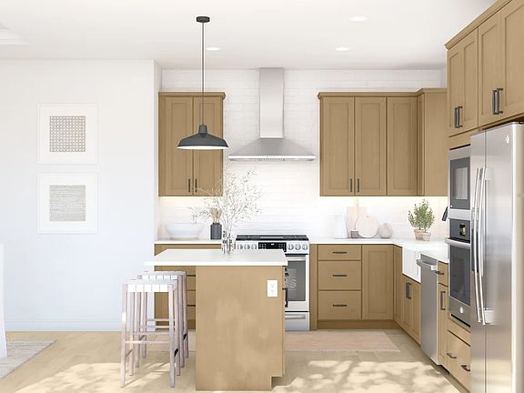 Kitchen with island and pendant lighting