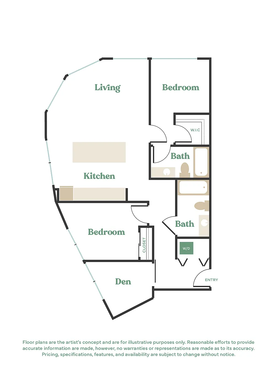 Floor plan 2 Bed, 2 Bath - Apt L