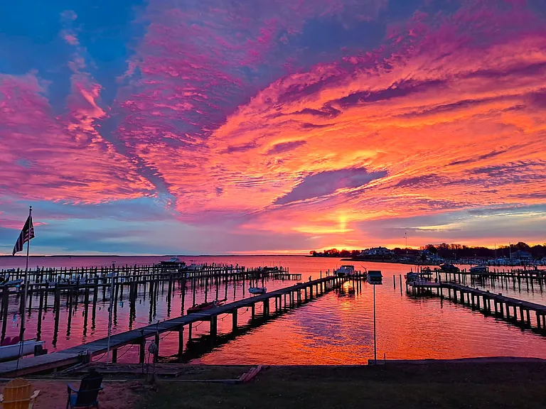 Sunrise view down the Bay. This is across the street from the home.