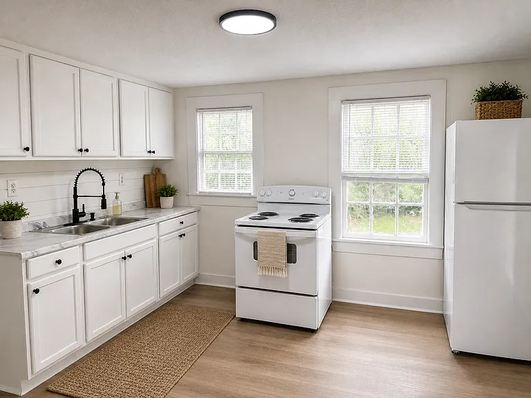 Additional angle showing how the kitchen connects to the rest of the unit.