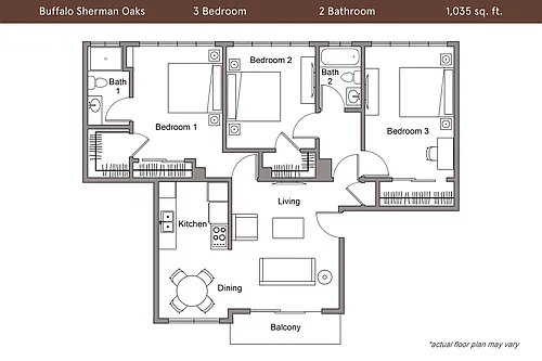 Floor plan 3 Bedroom, 2 Bath