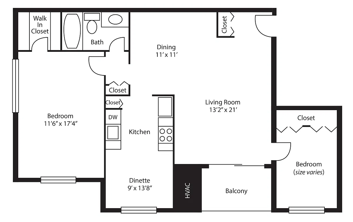 Floor plan 2 Bedroom 1 Bath