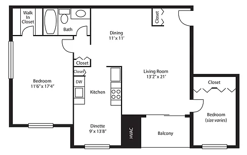Floor plan 2 Bedroom 1 Bath