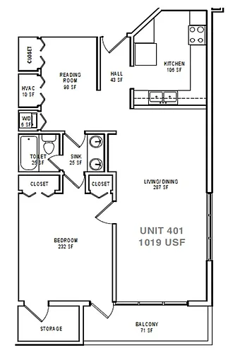 Floor plan A4A One Bedroom / One Bath