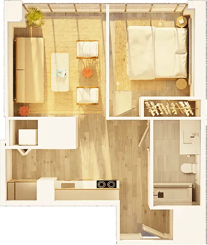 Floor plan West 1 BR on Promenade