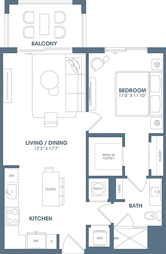 Floor plan 1 Bed/1 Bath-A1