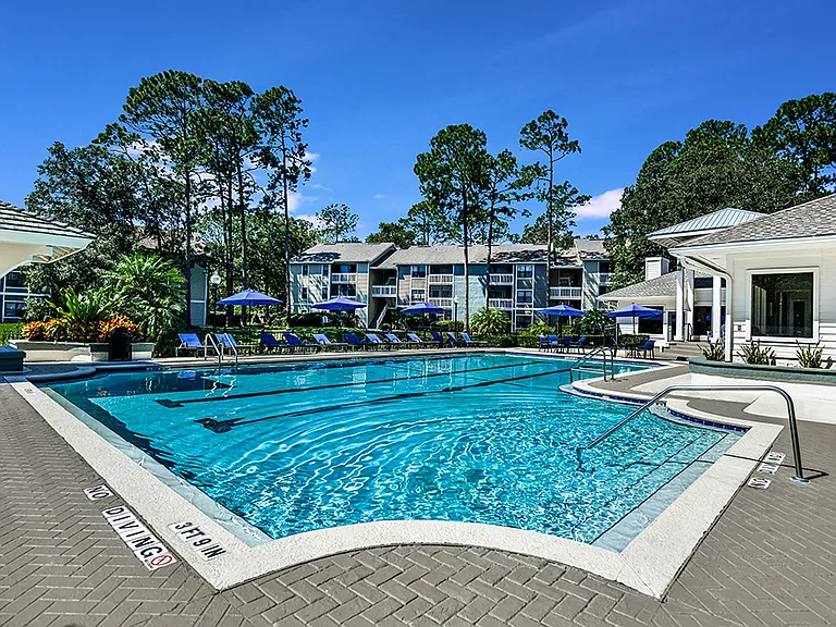 Resort Style Pool Overlooking Lake
