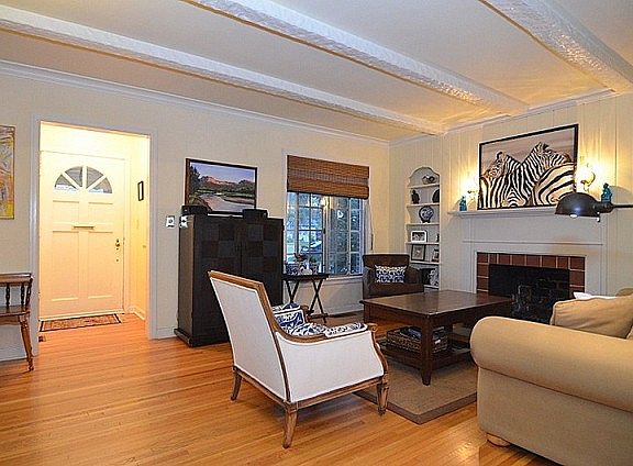 Living offers wood burning fireplace