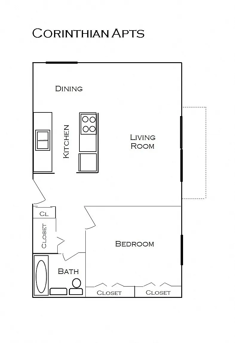 Floor plan Renovated 1 bedroom 1 bath