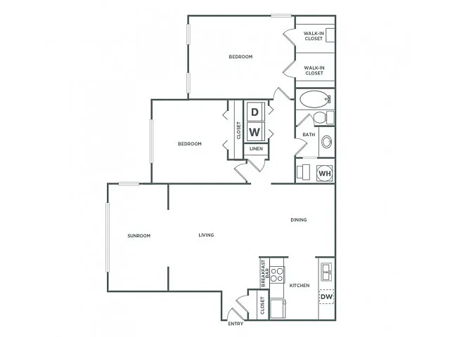 Floor plan Two Bedroom One Bath with Den (1245 SF)