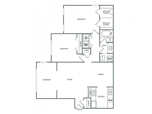 Floor plan Two Bedroom One Bath with Den (1245 SF)