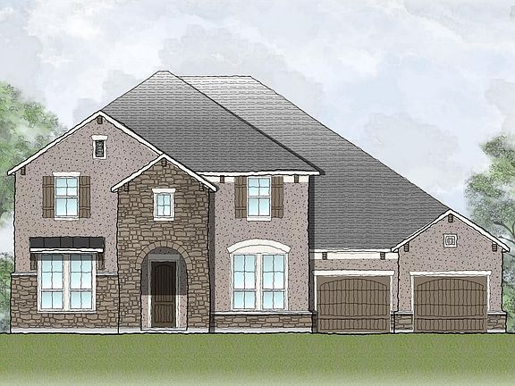 custom two-story stone and stucco home