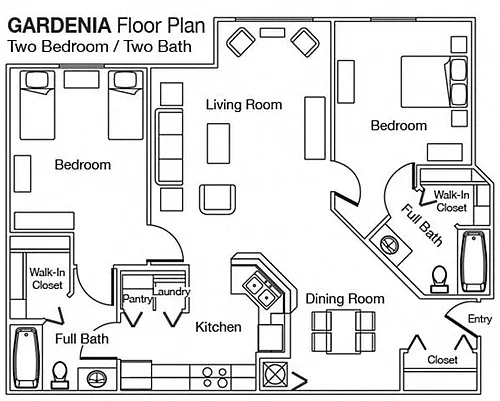 Floor plan Two Bedroom Two bathroom 60%
