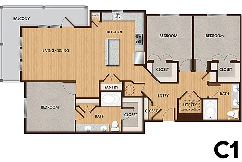 Floor plan Three-Bedroom Apartment (C1)