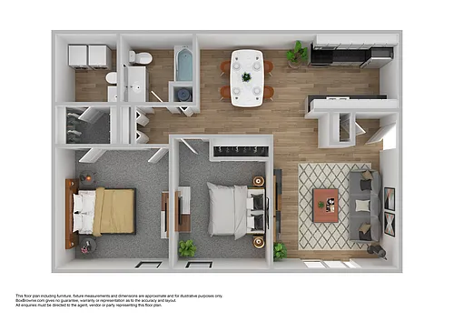 Floor plan Two Bedrooms, One & Half Bathrooms
