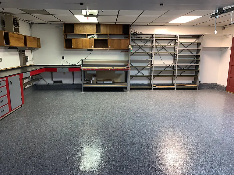 Garage with shelves