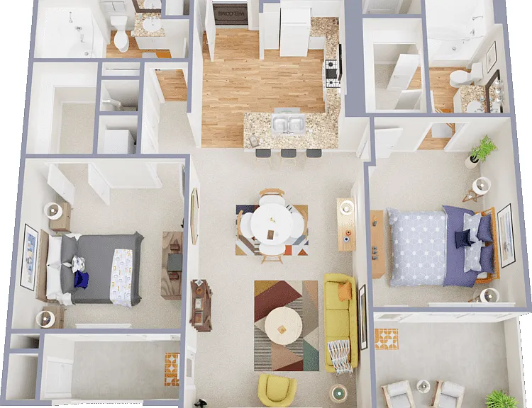 Two Bedroom Two Bath Model B Floorplan Diagram